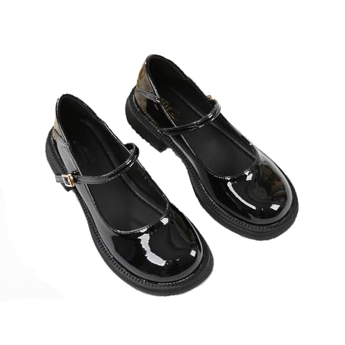 Women's Patent Leather Mary Janes Comfort Round Toe Adjustable Ankle Strap Anti-Slip Platform Low Heel Chunky Pumps Oxford Dress Shoes Suitable for School Uniform Busine
