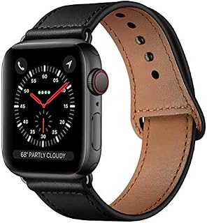 KYISGOS Compatible with iWatch Band 44mm 42mm, Genuine Leather Replacement Band Strap Compatible