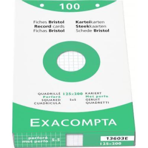 Lot de 12 Etui de 100 fiches Bristol blanc 125x200 quadrillé 5x5 perforées