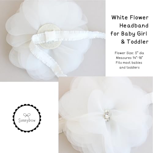 Baby Headbands White Flower Headband for Baby Girls, Big White Bow with Rhinestone, Pearl, Toddler Headband Infant White Bows for Hair, Baptism Gift, Christening, Photo Shoot4