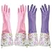 KINGFINGER Rubber Latex Waterproof Dishwashing Gloves,Long Cuff and Flock Lining Household Cleaning Gloves 2 Pair Large