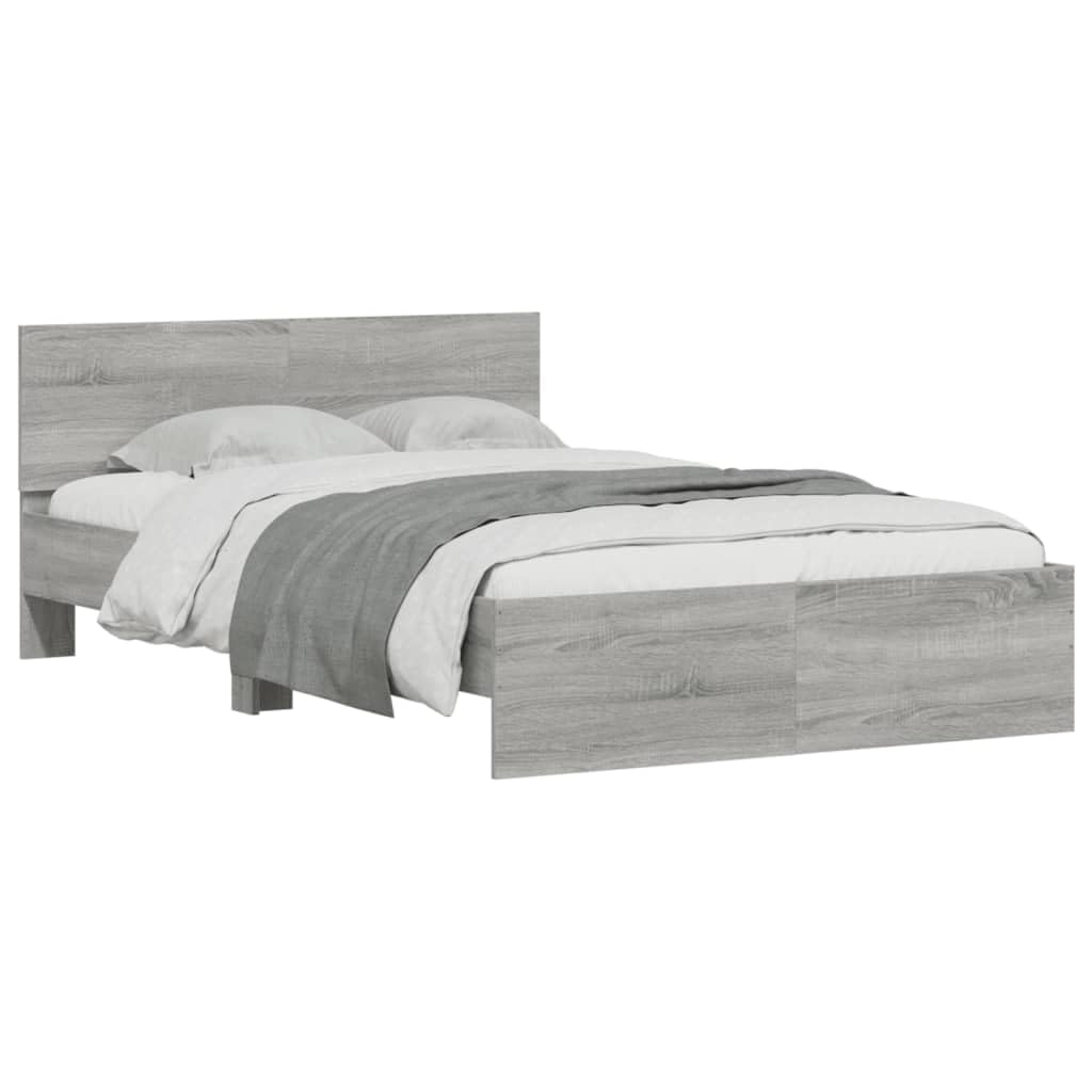 vidaXL Bed Frame with Headboard, Bed Base for Double, Mattress Foundation for Bedroom, Bedstead, Modern Style, Grey Sonoma 135x190 cm Double