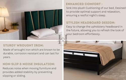 Image of Furniture Beliza Metal Bed Frame with Hydraulic Storage, King Size Platform Bed, Bed with Storage, Iron Bed Frame - Black (Pine Headboard) (King Size 6X6 with Mattress)