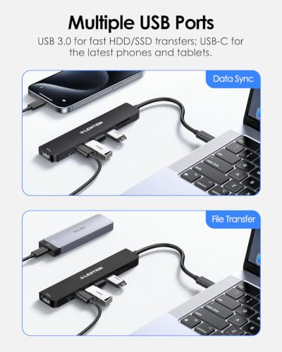 Image of LENTION USB-C Hub, 4K@60Hz HDMI, 100W PD, 2 USB-C, 2 USB 3.0, Card Reader | 2A & 2C Work Simultaneously, Stable Driver 3.0 Certified, for macOS, iOS /iPadOS, Windows & ChromeOS (CE19, Black)