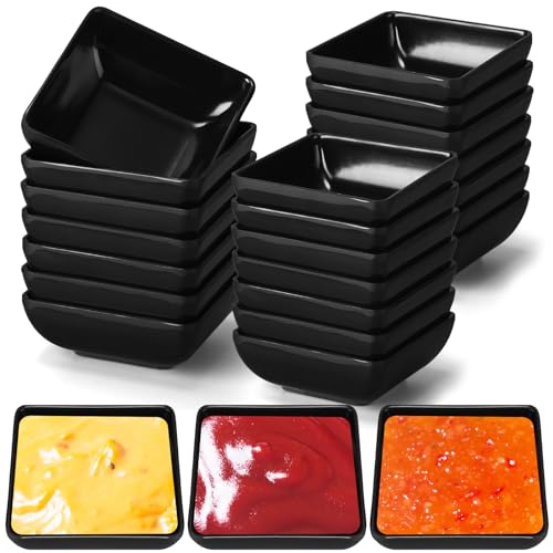 Domensi 24 Pcs Dipping Sauce Bowls, 3 oz Soy Sauce Dishes Dip Bowls Set for Tomato BBQ Ketchup Sushi and Other Party Supply Dinner(Black)