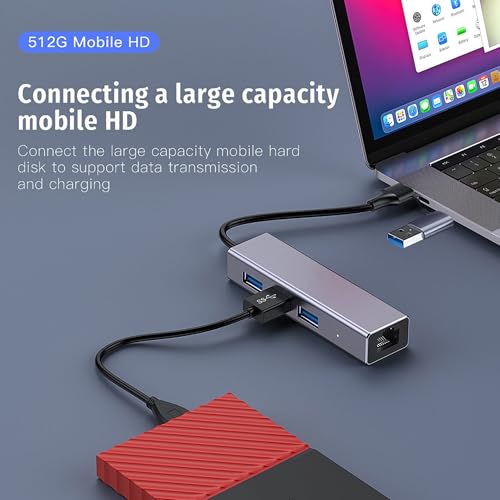 Image of Techie USB /Type-C to RJ45 Gigabit LAN & 3-Port USB 3.0 Hub - Dual Plug (USB-A + USB-C) Adapter for Laptop, MacBook, iPad Pro, Tablets & Desktop PCs - Space Grey