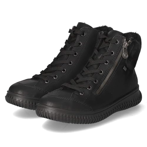 Rieker 74244 Bottes à lacets pour femme en cuir synthétique noir robuste