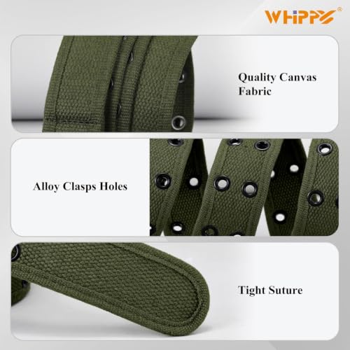 Image of WHIPPY Canvas Double Grommet Belt Unisex Casual Double Prong Belt for Men Women for Jeans Pants