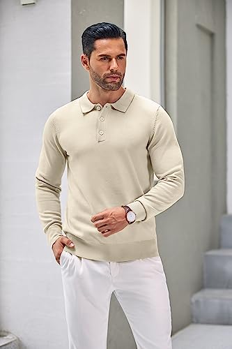 COOFANDY Camisa polo masculina de malha casual manga longa clássica camisa polo abotoada camisas de