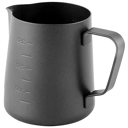 CACAKEE Milk Frothing Pitcher Stainless Steel Espresso Steaming Pitchers , 12OZ/350ML Coffee Milk Frother Cup for Espresso Machines Latte Art, Matte Black