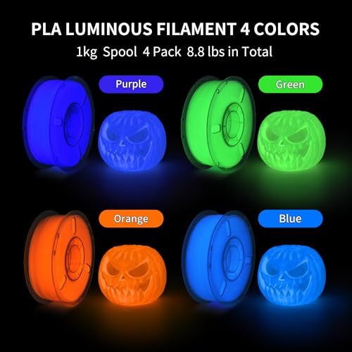 Image of RAMBERY Glow in The Dark 3D Printer Filament Bundle Multicolour Blue Green Purple Orange PLA Filament 1.75mm Luminous 3D Printing Filament, 1kgX 4 Spools (8.81 lbs)