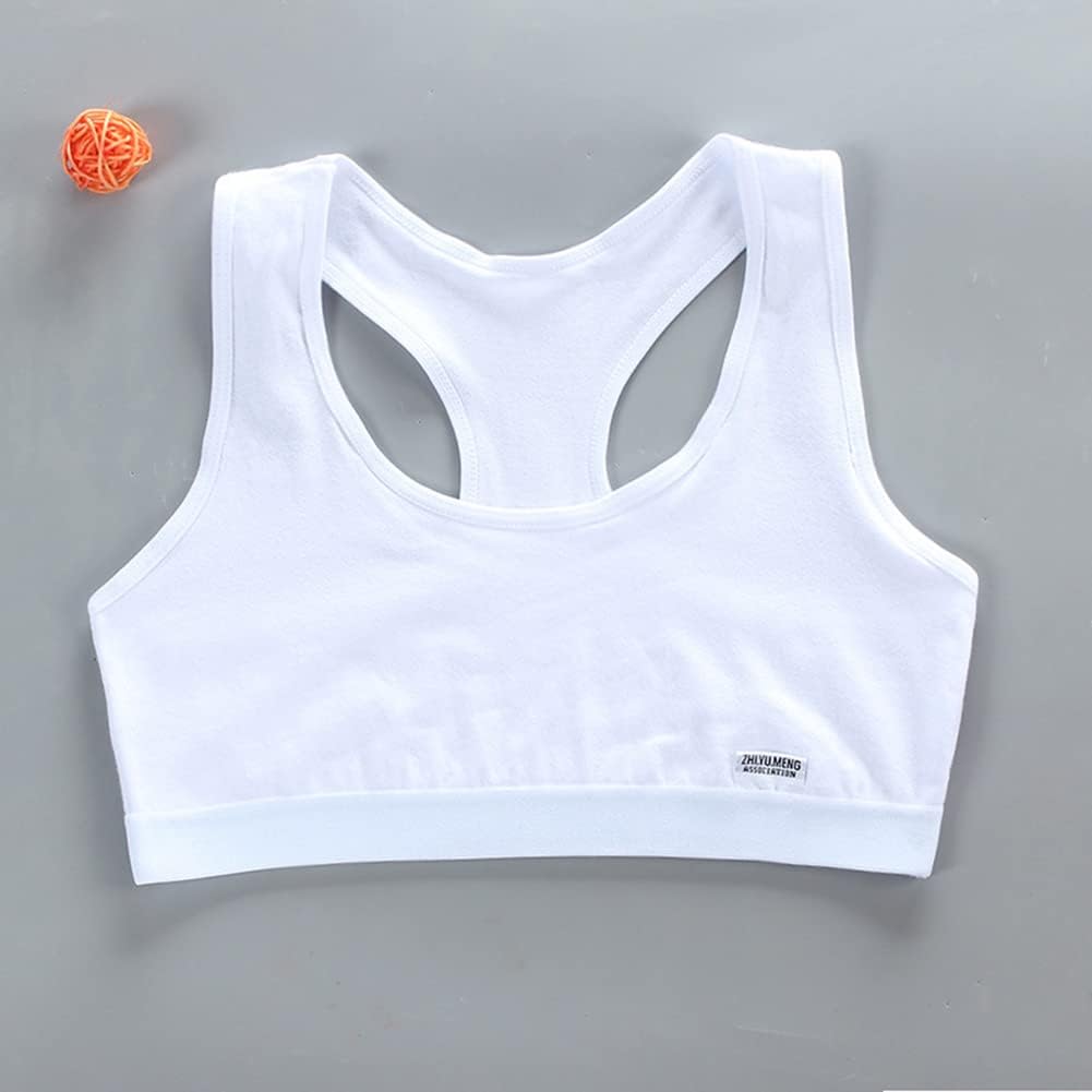 Training Racerback Bras 9-14 Years Girl's Starter Seamless Sports Cotton Bras Thin Soft Breathable Bra - 4 Pack (White)