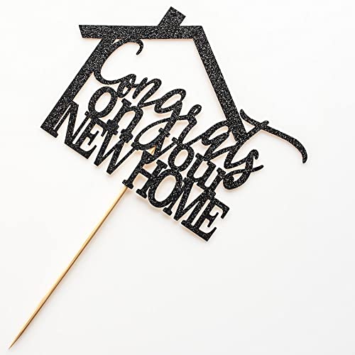 Housewarming Cake Topper Family Themed New Home Party Decorations Congrats On Your New Home Cake Toppers Black Glitter #TOP4