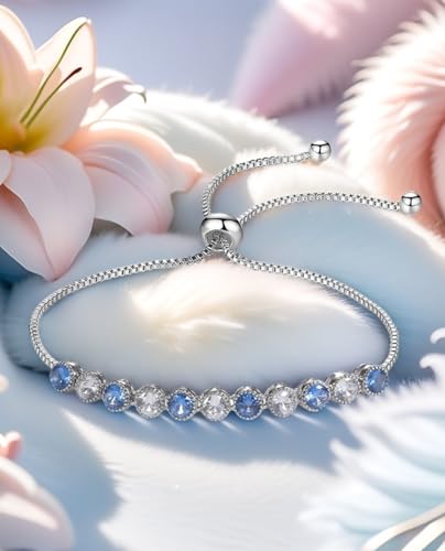 Elegant Sterling Silver Tennis Bracelet for Women | Adjustable Rope Design with Crystal Accents | Perfect Gift for Her in Blue and White - Image 5