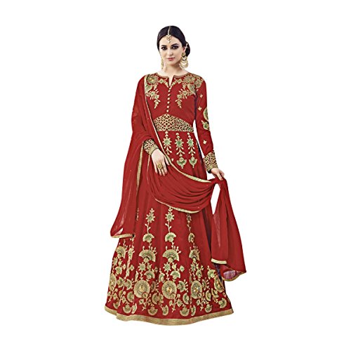 Anarkali Salwar Kameez Rouge de Créateur - Robe Nuptiale Longue Haute Couture Designer 630
