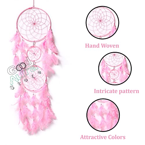 Image of Handmade Dream Catchers Wall Hangings for Home Decor Kids Room Bedroom Livingroom Balcony Feathers Dreamcatcher Wall Decorations Gift Items (Pack of 1, 18LX86Hcm, Pink)