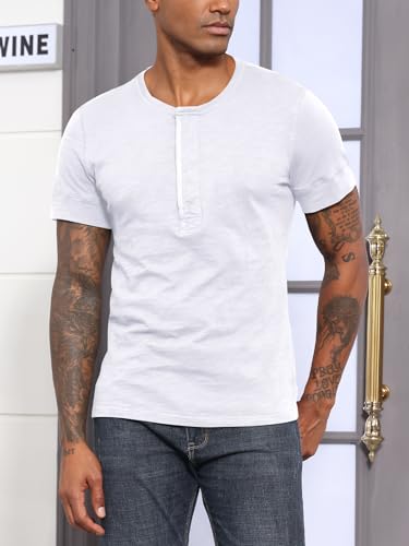 Angbater Mens Short Sleeve Henley Shirts Casual Button T-Shirts Lightweight Basic Cotton Tops2