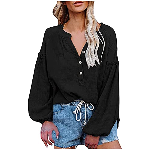 Longtops Für Damen Langer Sexye Blusen V-Neck Solid Lauschig Lauschig Oberteil Für Damen mit Ballonärmeln Winter Plissee Polyester Fitnesse Cover