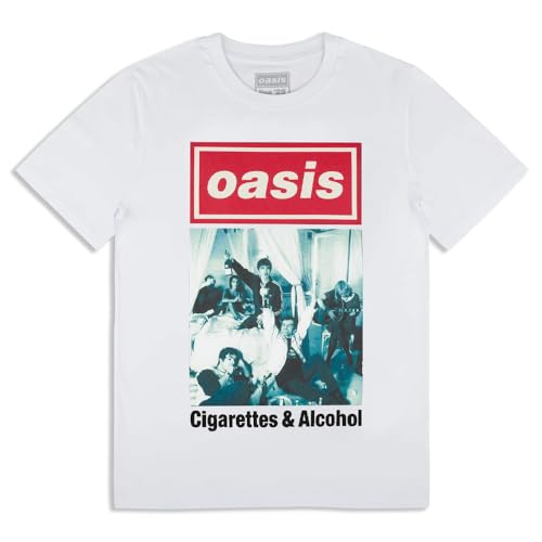 Rock Off officially licensed products Oasis Cigarettes & Alcohol Single Cover T Shirt S White