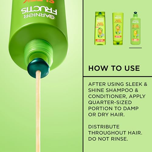 Image of Garnier Fructis Sleek & Shine XL Leave-In Conditioner Cream, Anti-Frizz Hair Treatment with Plant Keratin + Argan Oil, Controls Frizz and Provides Smoothness For Frizzy, Dry Hair, Value, 16.9 Fl Oz