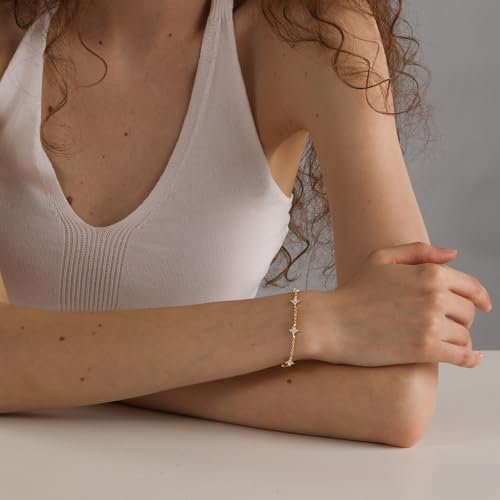Bracelets for Women 14K Gold Silver Plated Ring Bracelet Hand Chain Dainty Evil Eye Heart Clover Daisy Cubic Zirconia Stackable Link Chain Hypoallergenic Body Jewelry Cute Trendy Gifts3