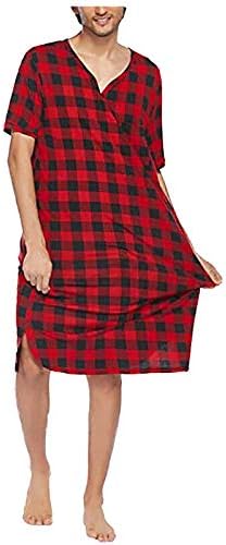 Beshion Men s Nightshirt Nightwear Comfy BigandTall V Neck Short Sleeve Soft Loose Pajama Sleep Shirt Dress Shirt Red 3X