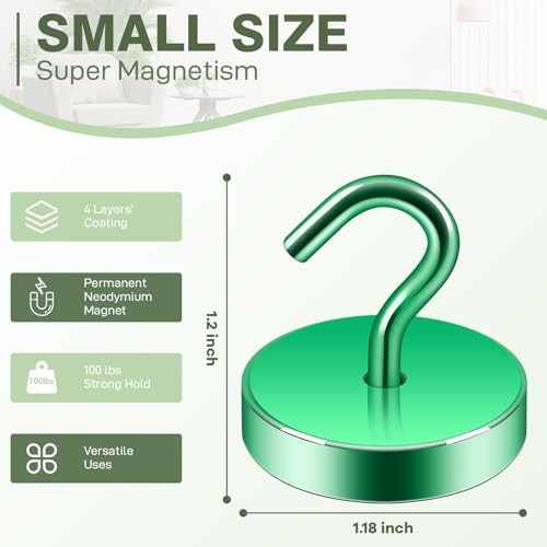 Image of Neosmuk Magnetic Hooks Steel Tube Design for Cruise,100lb+ Green,10 Pack