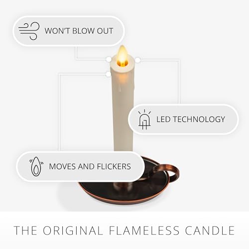 Image of Luminara Ivory & Bronze Window Taper Candle, 1 inch x 9.75 inch Flickering Flameless Patented Real Flame Plastic Taper, Battery Operated w /Timer, Remote Ready (Sold Separately) Christmas Holiday Decoration