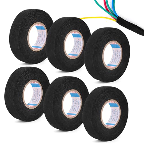 LOBVABA 6 Rollos Cinta Aislante Cables Eléctricos,19mm x 15m cinta de tela negra,cinta adhesiva de tela para tejidos,cinta aislante negra para Reparación de vehículos y bobinado de cables