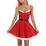 Générique Costume De PèRe NoëL Pour Femme, Deguisement Adulte, DéGuisements Avec Col En V Profond Et Ceinture, Rouge Nuisette MèRe DéGuisement Lingerie De NoëL Sexy Pour Femme