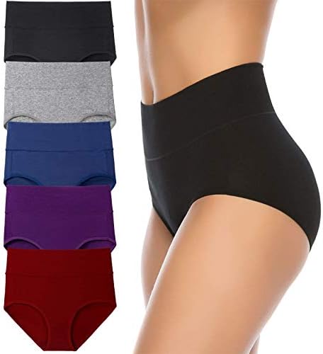 Annenmy Women's High Waist Cotton Underwear Soft Brief Panties Regular and Plus Size (Medium, Dark Colors, 5-Pack)