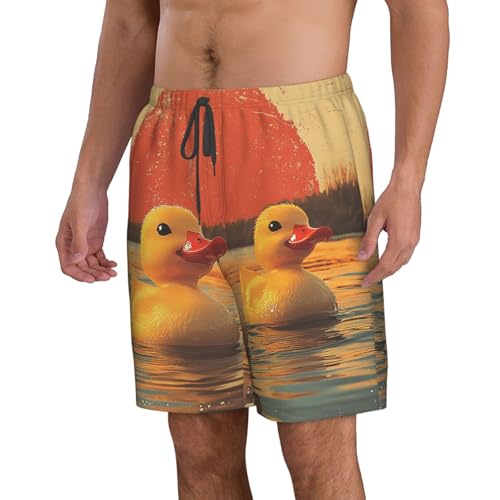 Men's Swim Trunks Quick Dry Beach Board Shorts Bathing Suits - Cute Yellow Rubber Ducks Retro2