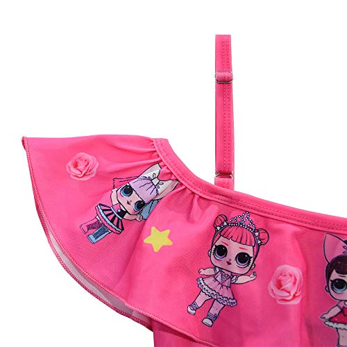 Rohero Toddler Baby Girls Swimsuits Two Piece Doll Print Ruffle Swimwear Bathing Suit for Doll Surprised Beach Tankinis (140cm/ 7-8Y, Star Rose)