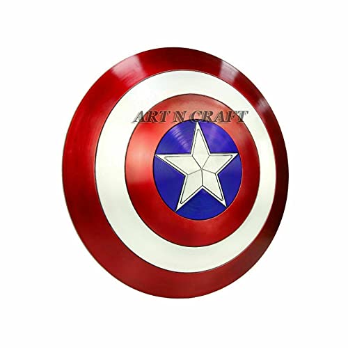 Image of ART N CRAFT 22-Inch Red Metal Comic Shield Prop Replica for Cosplay and Gifting | Avengers Style Collectible with Adjustable Belt | Home Decor Display Piece for Fans and Movie Lovers