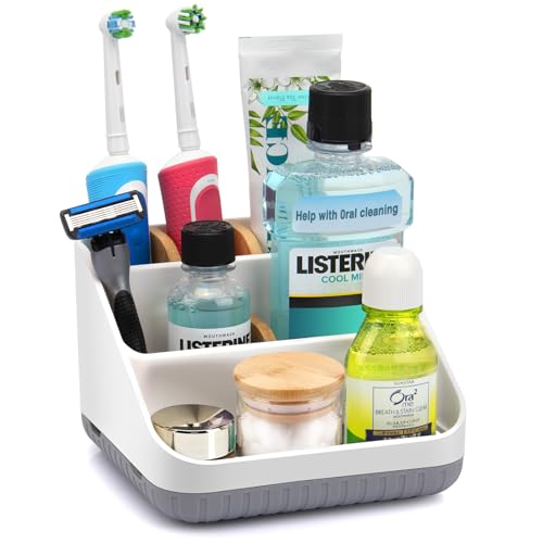 Chintu Bathroom Toothbrush Holders for Countertop - Electric Toothbrush Organizer 6 Slots Tooth Brush Organization for Kids Family, Toothpaste Holder for Bathroom Vanity Organizer Storage White