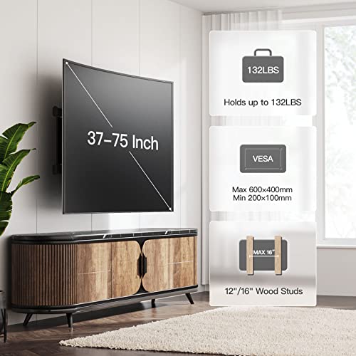 Pipishell Tv Wall Mount Full Motion For Most 37-75 Inch Led Lcd Oled Tvs, Wall Bracket Tv Mount Articulating Swivel Tilt Extension Leveling Holds Up To 132Lbs Max Vesa 600X400Mm Fits 12/16" Wood Stud #TOP3
