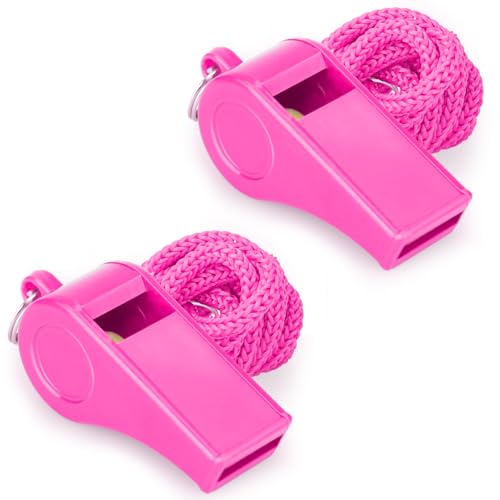 Hipat Loud Sports Whistle with Lanyard High-Pitched Pink Plastic Whistles for Coaches Outdoor Safety Dog Training Party Favors