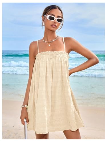 Image of MakeMeChic Women's Babydoll Dress Sleeveless Swing Shirred Mini Dresses | Beach, Summer, Sundress, Ruffle, Casual Dress, Flowy Dress