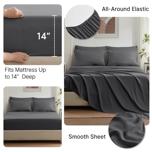 Anluoer Full Size Bed in a Bag 7 Pieces, Dark Grey Bed Comforter Set with Sheets, All Season Bedding Sets with 1 Comforter,2 Pillow Shams,2 Pillowcases, 1 Flat Sheet,1 Fitted Sheet