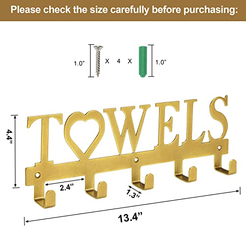 Weekseight Metal Towel Holder Towel Rack, Wall Mount Towel Hanger Hooks For Bathroom Kitchen Bedroom Hanging Towels Bathrobe Robe (5 Hooks Gold) #TOP1