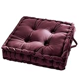 vctops Christmas Square Solid Color Velvet Seat Cushion with Handle Tufted Thicken Chair Pad Tatami Floor Pillow Cushion 16.5'x16.5'x4' Red