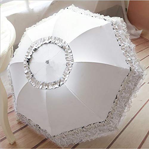 Wanlian Princess Lace Ultraviolet-Proof Triple Folding Umbrella Dome Used For Parasoldecorations Photoshoot Props.（Rice White） #TOP2