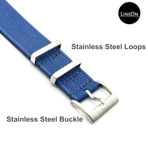 Image of Lineon 20mm & 22mm Stainless Steel 304 Buckle & loop Nylon Vintage Style NATO Watch Strap ONE WAY NATO Nylon STRAP Imported Quality With Pins and Pin Remover Tool (Include)