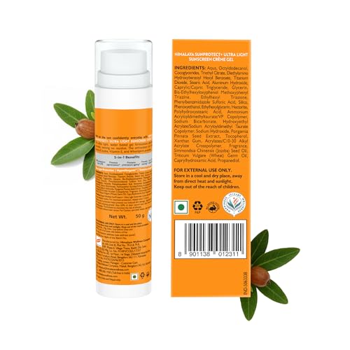 Image of Himalaya Sun Protect+ Ultra Light Sunscreen | Creme Gel | 90% Natural Origin Ingredients | In vivo tested SPF 50 PA++++ | Dermatologically tested for all skin types | No white cast | Sweat Resistant | 50g