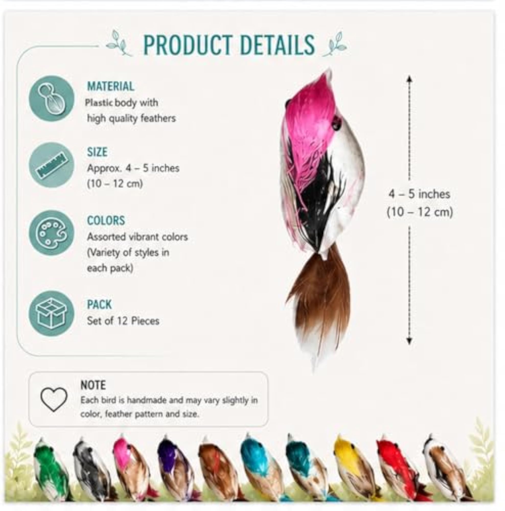 Artificial Peacock 2-Piece Set with 12 Artificial Natural Birds