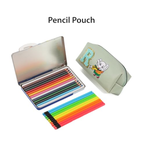 Image of AICA Gifts Personalized Leather Pencil Pouch (Mintgreen) with Embroidered Alphabet & Patch | Pencil Pouch for Kids | Birthday Gift | Birthday Return Gift |Gift for Kids Age 6-10