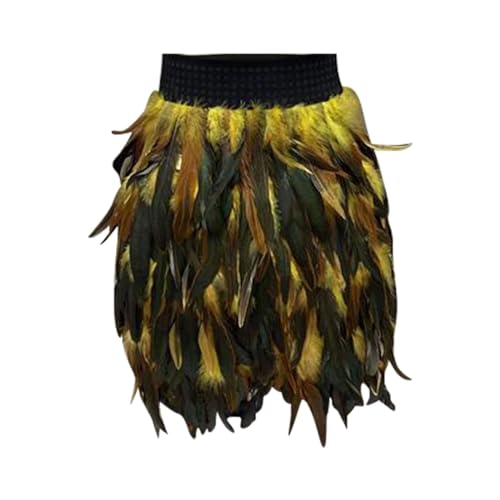 Jupe de spectacle ample de costume de scène à plumes jaune unie jupe longue mascarade XXL