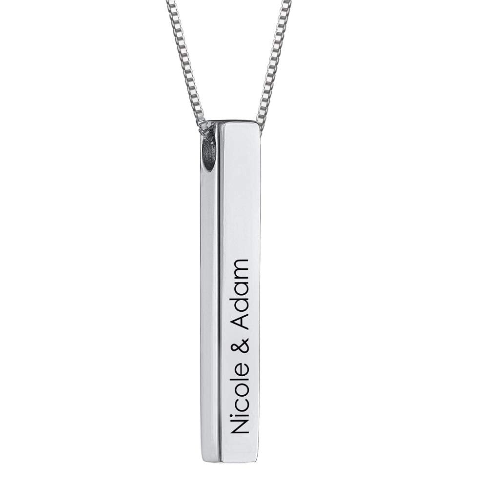 MyNameNecklace MYKA - Collana Barretta 3D Personalizzata in Argento 925 con incisioni sui 4 lati