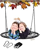 PLAYVIBE Spider Web Tree Swing - 40-Inch Black Saucer - 440 lb Capacity & 900D Oxford Waterproof Fabric - Heavy-Duty Steel Frame & Hanging Straps - Outdoor Swing Set Accessories - for Toddlers