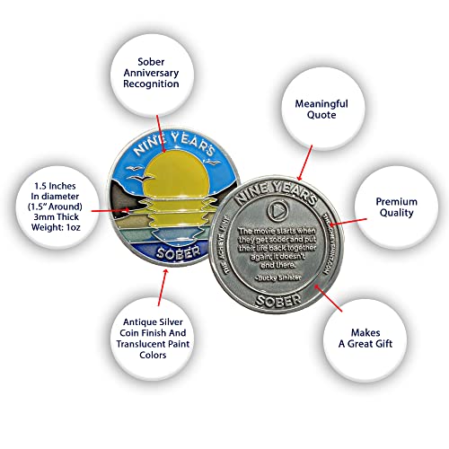 Image of The Achieve Mint 9 Year Sobriety Token | Nine Years Sober Chip | Non-AA, Non-Religious Medal for Women and Men Celebrating Their Sobriety